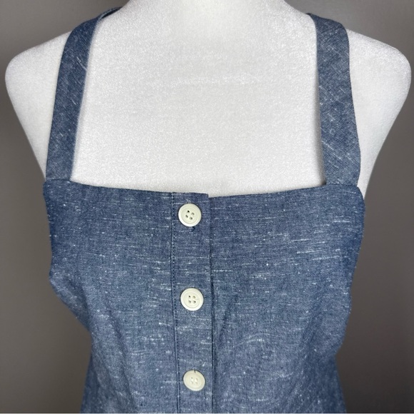 Madewell Chambray Button Front Cross Back Midi Dress Size 2 Pockets Cotton - Picture 3 of 11
